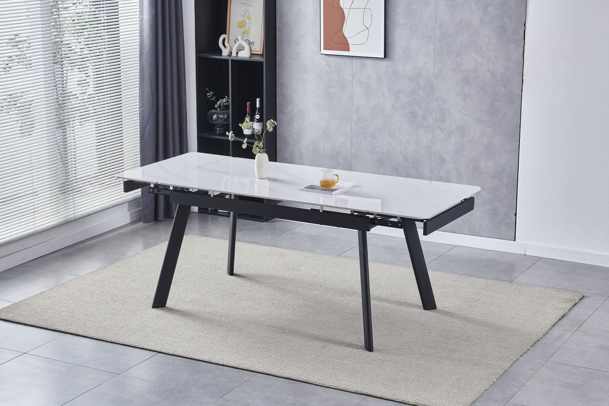 Стіл OSLO CERAMIC 120(180)*80 білий глянець/чорний каркас